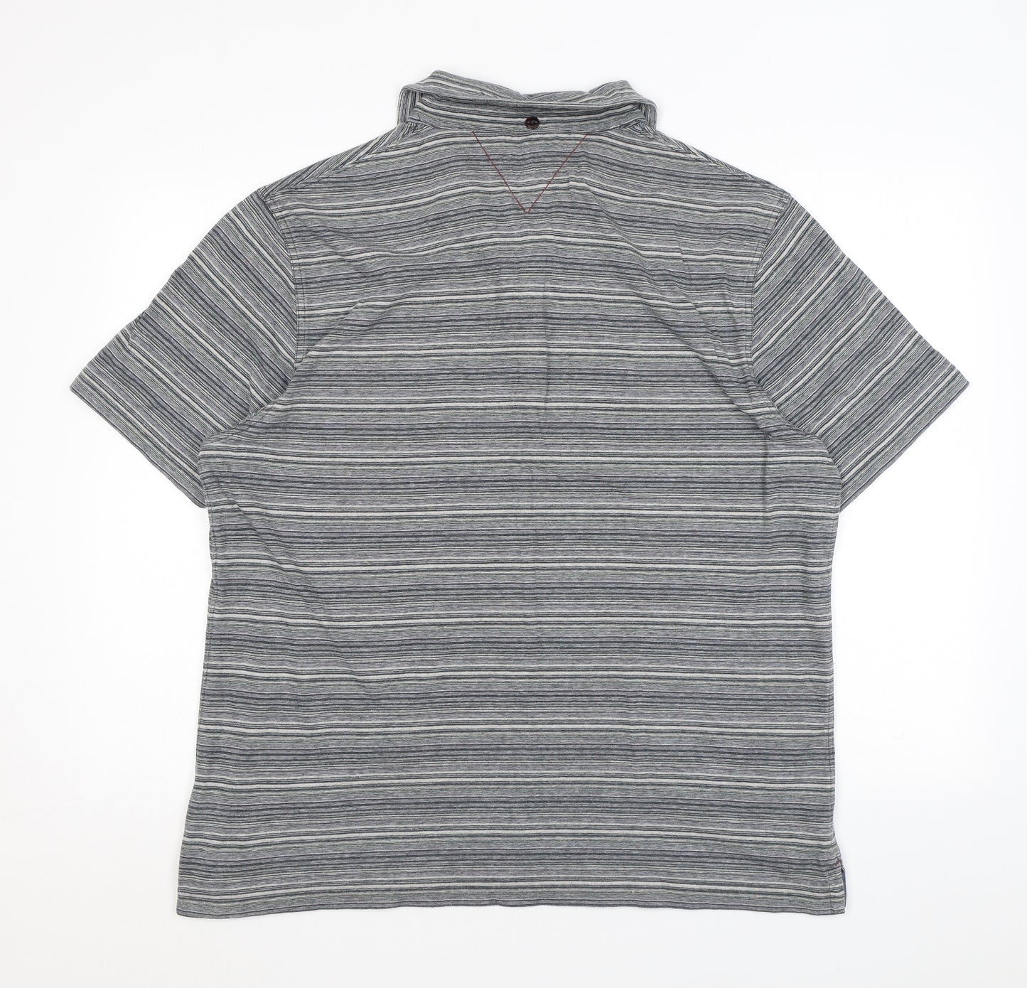 White Stuff Mens Grey Striped Cotton Polo Size L Collared Button