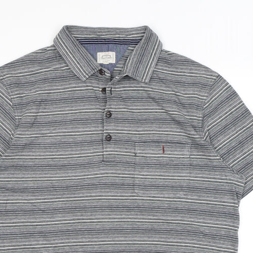 White Stuff Mens Grey Striped Cotton Polo Size L Collared Button