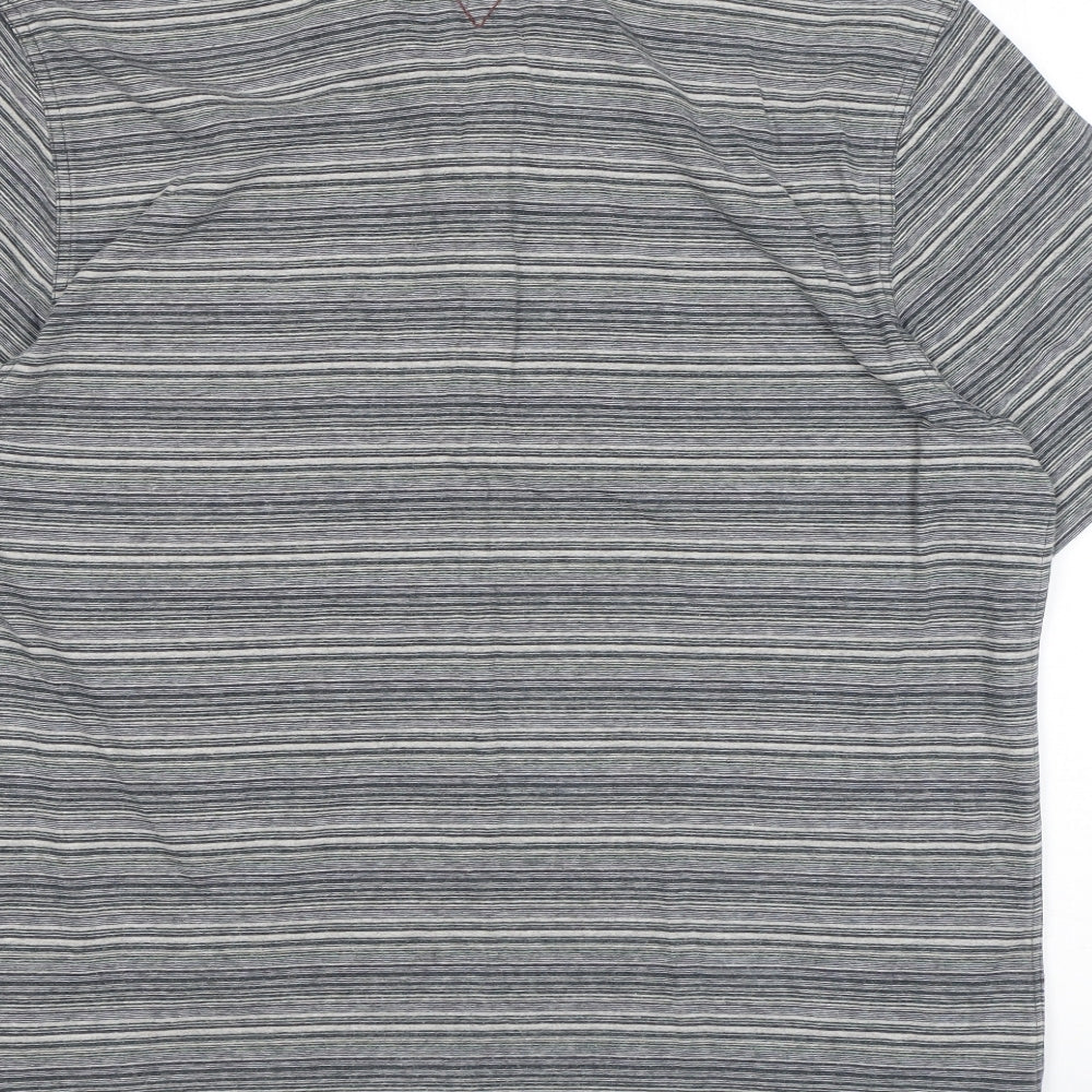 White Stuff Mens Grey Striped Cotton Polo Size L Collared Button