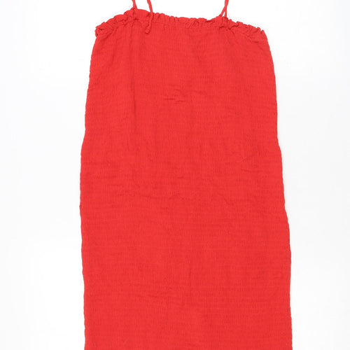 Kendall And Kylie Womens Red Rayon Bodycon Size S Square Neck Pullover - Shirred