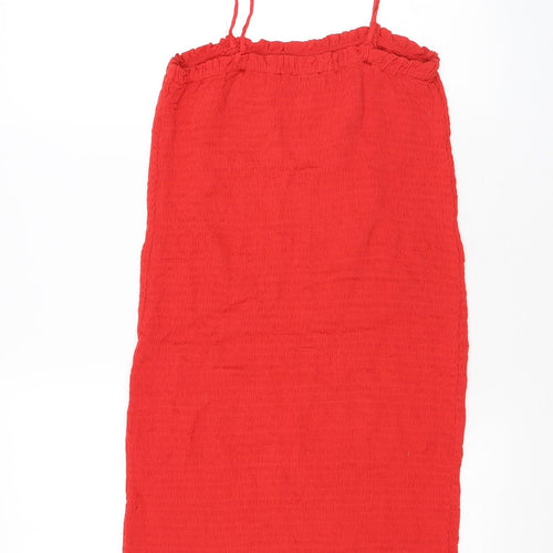 Kendall And Kylie Womens Red Rayon Bodycon Size S Square Neck Pullover - Shirred
