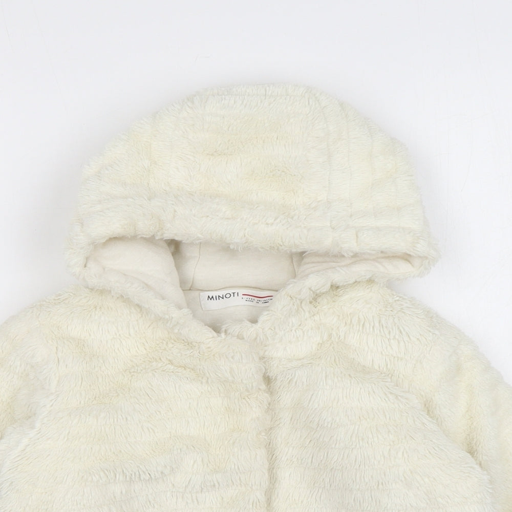 Minoti Girls Ivory Basic Coat Coat Size 3-4 Years Snap - Teddy Bear Style