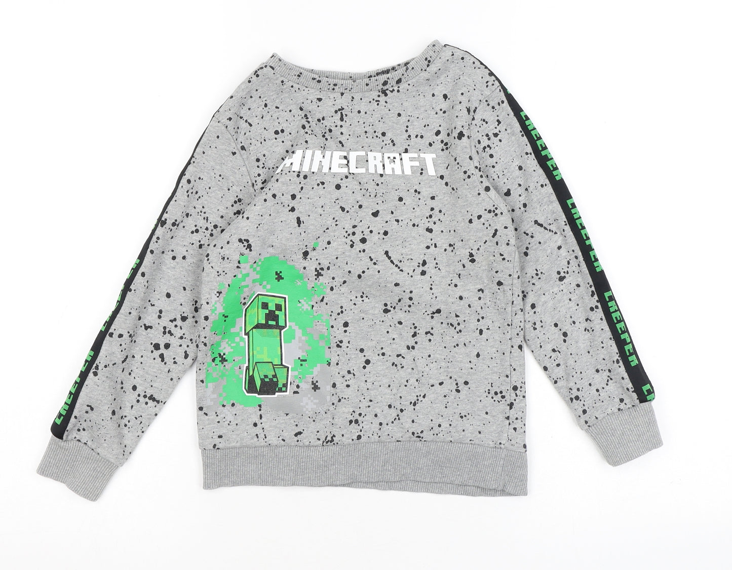Minecraft Boys Grey Spotted Cotton Pullover Sweatshirt Size 5-6 Years Pullover - Creeper