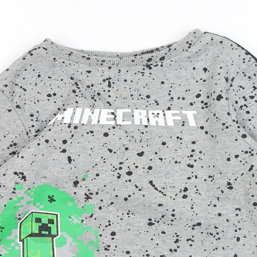 Minecraft Boys Grey Spotted Cotton Pullover Sweatshirt Size 5-6 Years Pullover - Creeper