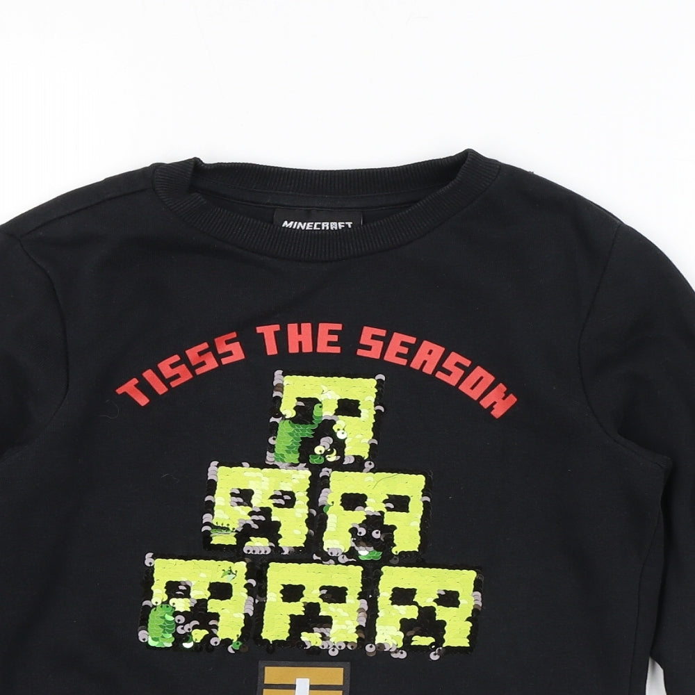 Minecraft Boys Black Cotton Pullover Sweatshirt Size 5-6 Years Pullover - Christmas, Sequins