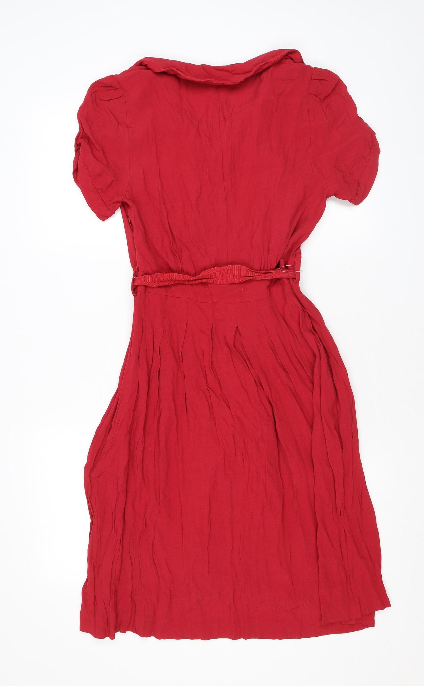 NEXT Womens Red Viscose A-Line Size 12 V-Neck Pullover - Belted