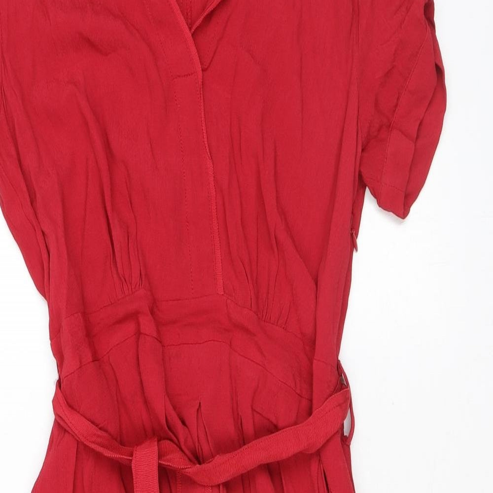 NEXT Womens Red Viscose A-Line Size 12 V-Neck Pullover - Belted