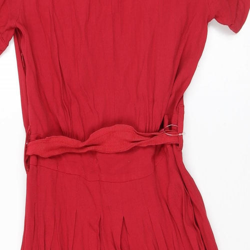 NEXT Womens Red Viscose A-Line Size 12 V-Neck Pullover - Belted