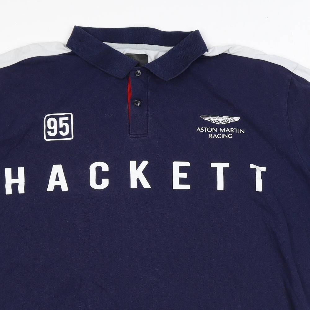 Aston Martin Mens Blue Cotton Polo Size 3XL Collared Button - Hackett Aston Martin Racing