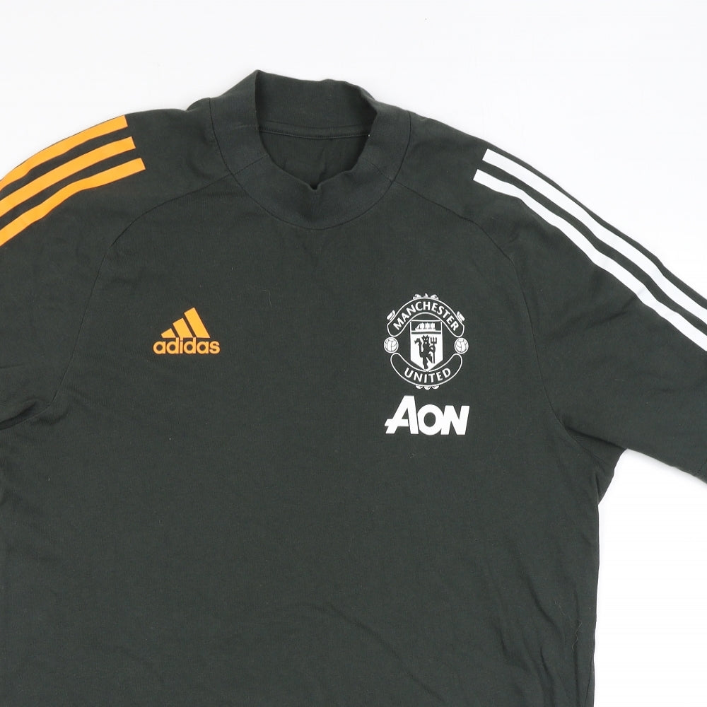 adidas Mens Green Cotton T-Shirt Size M Round Neck - Manchester United