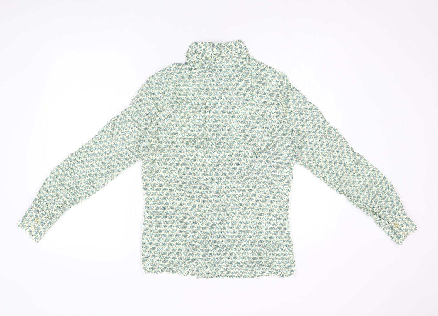 Jaeger Womens Green Geometric Polyester Basic Button-Up Size 8 Collared