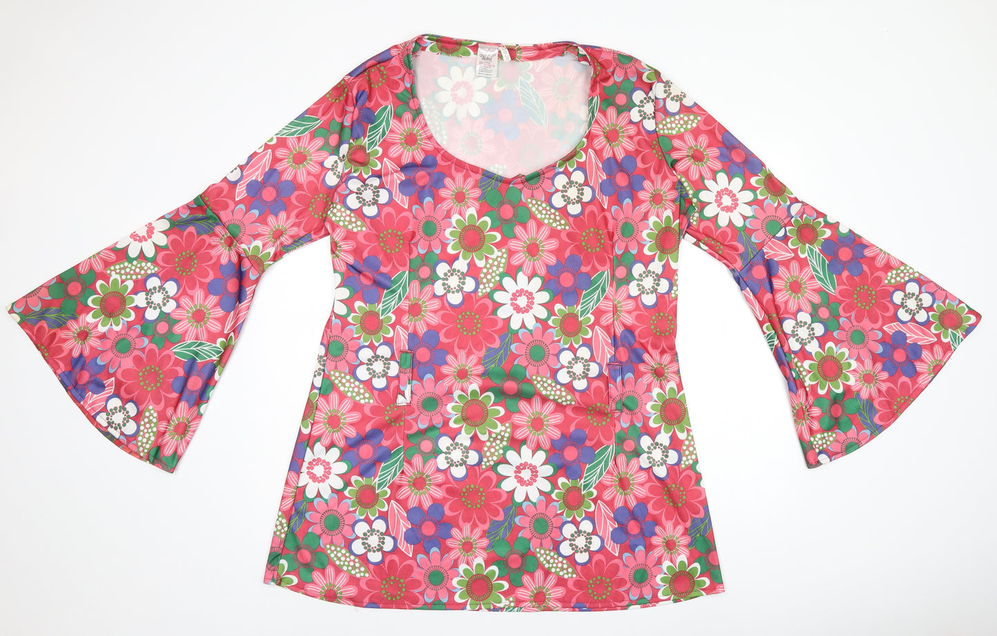 Wicked Costumes Womens Pink Floral Polyester Basic Blouse Size XL Scoop Neck