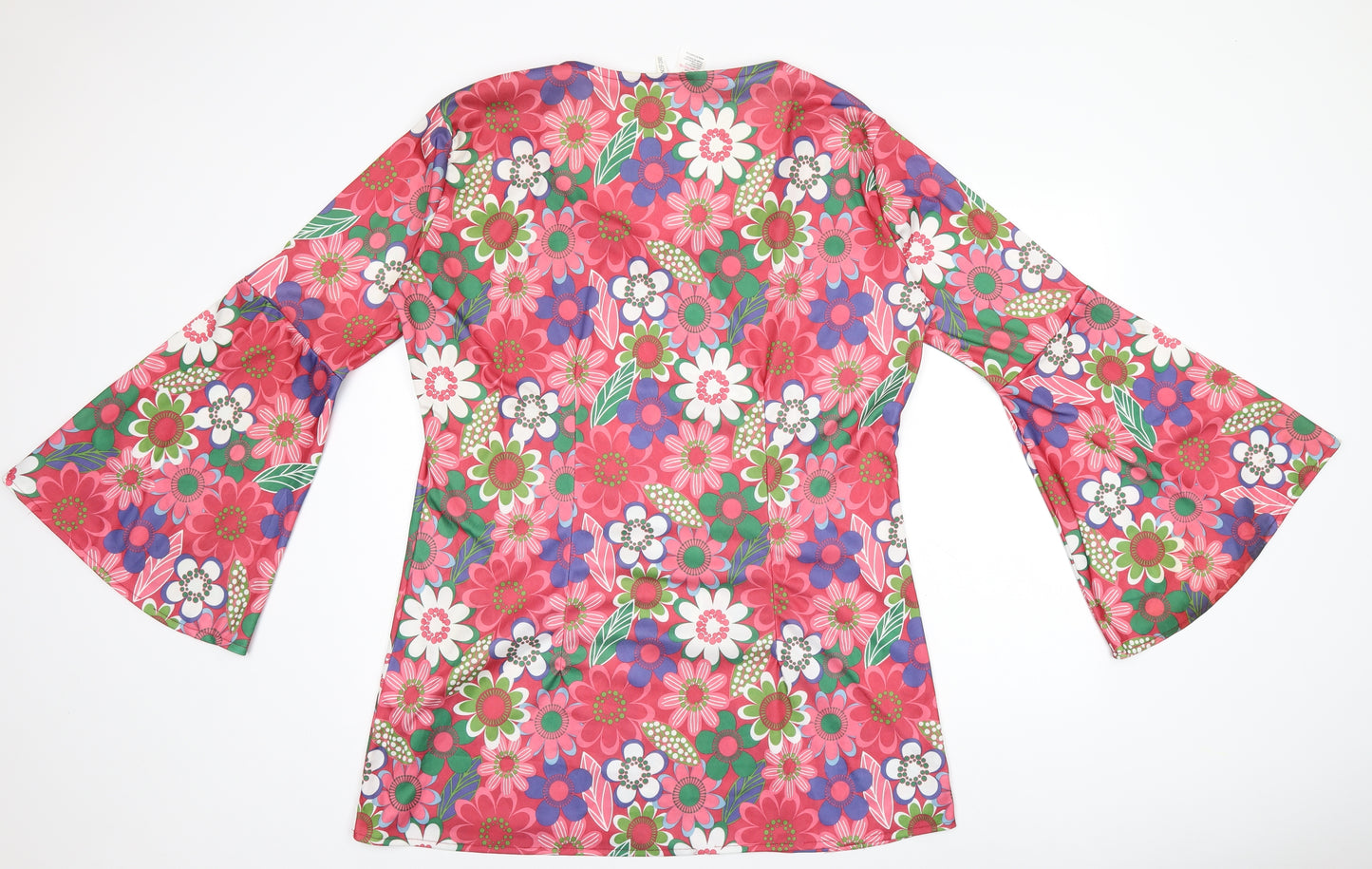 Wicked Costumes Womens Pink Floral Polyester Basic Blouse Size XL Scoop Neck