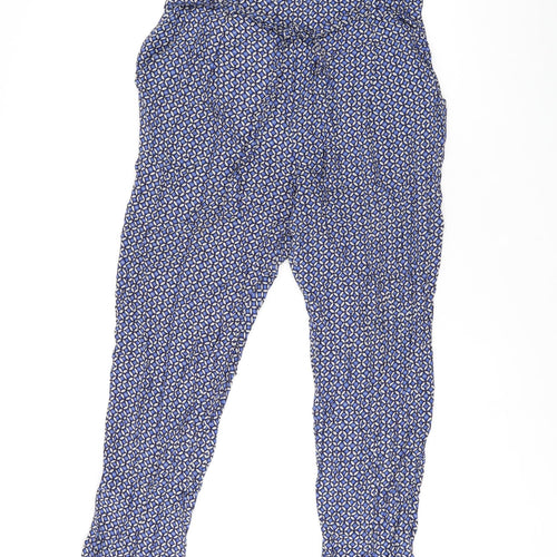 Kachel Womens Blue Geometric Viscose Capri Trousers Size 12 L24 in Regular Zip