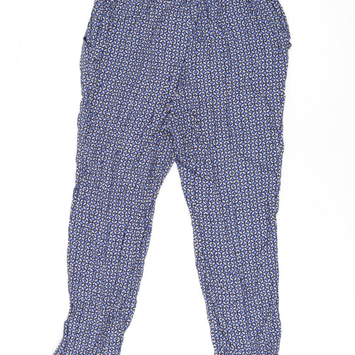 Kachel Womens Blue Geometric Viscose Capri Trousers Size 12 L24 in Regular Zip
