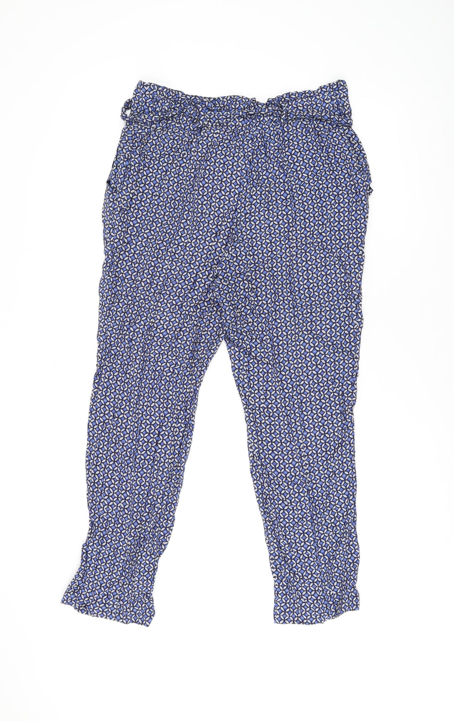 Kachel Womens Blue Geometric Viscose Capri Trousers Size 12 L24 in Regular Zip