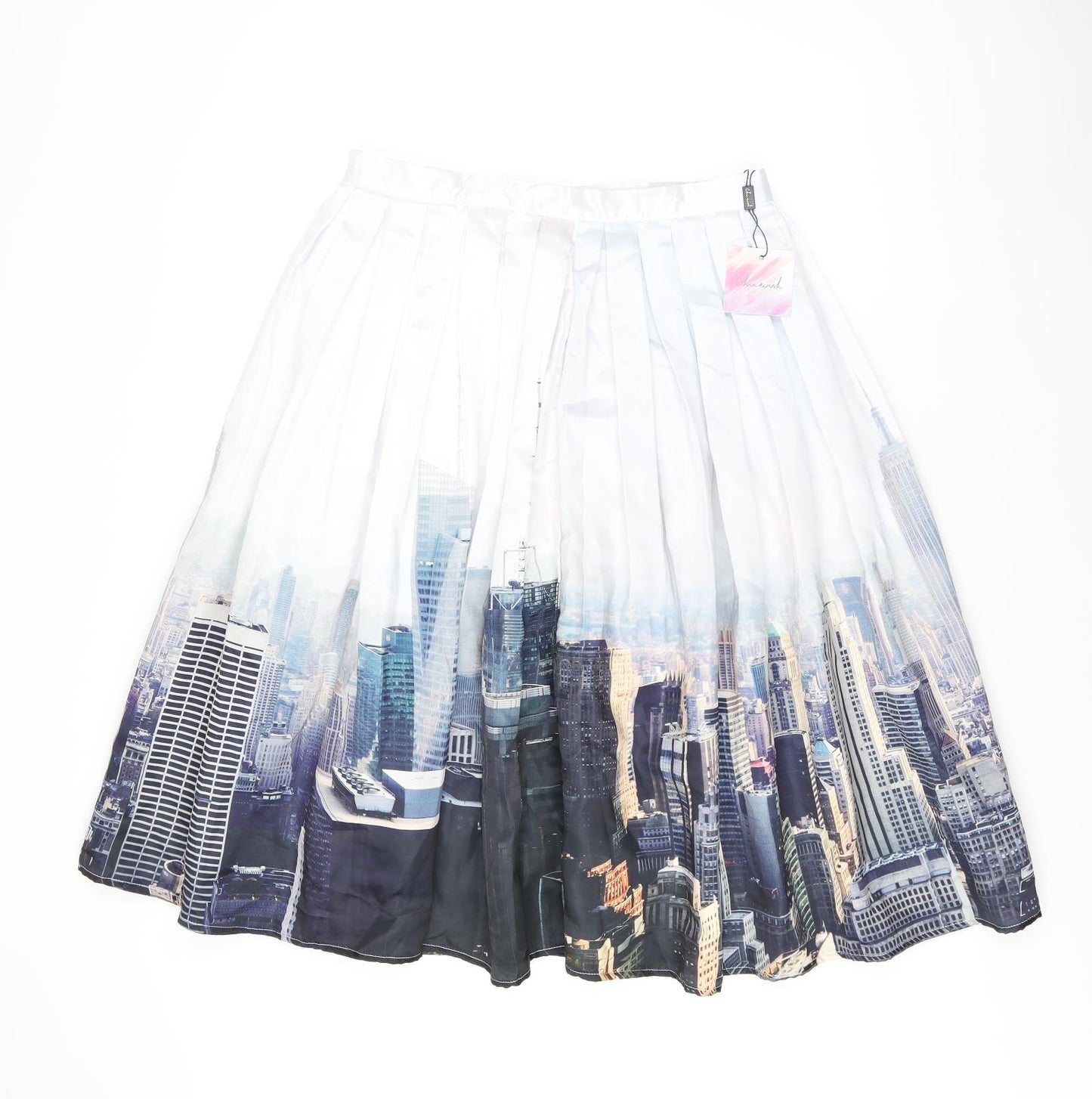 Chicwish Womens White Geometric Polyester Swing Skirt Size L Zip - Pleated, Skyline