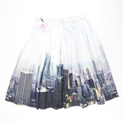 Chicwish Womens White Geometric Polyester Swing Skirt Size L Zip - Pleated, Skyline