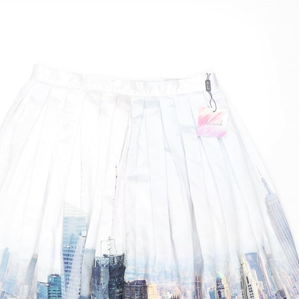 Chicwish Womens White Geometric Polyester Swing Skirt Size L Zip - Pleated, Skyline