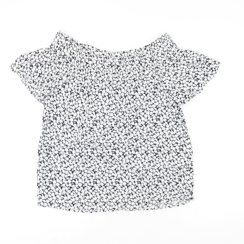 L.O.G.G Womens White Floral Cotton Basic Blouse Size 4 Off the Shoulder