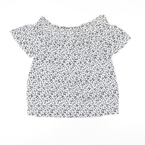 L.O.G.G Womens White Floral Cotton Basic Blouse Size 4 Off the Shoulder