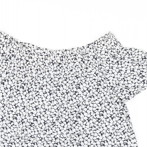 L.O.G.G Womens White Floral Cotton Basic Blouse Size 4 Off the Shoulder