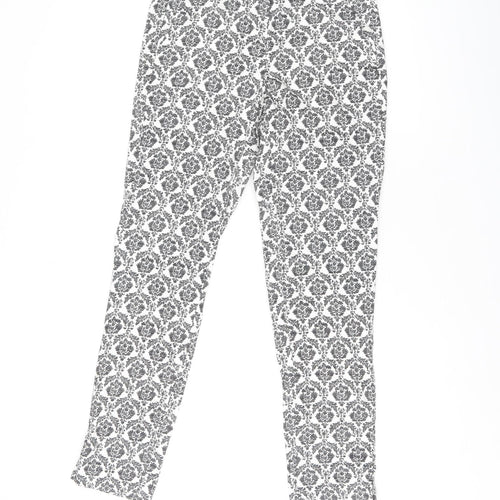 Warehouse Womens Black Geometric Cotton Trousers Size 6 L26.5 in Regular Zip