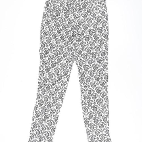 Warehouse Womens Black Geometric Cotton Trousers Size 6 L26.5 in Regular Zip