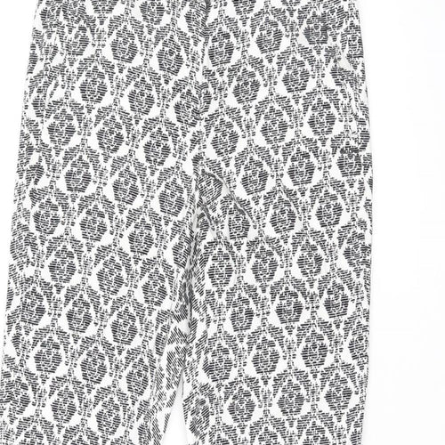 Warehouse Womens Black Geometric Cotton Trousers Size 6 L26.5 in Regular Zip
