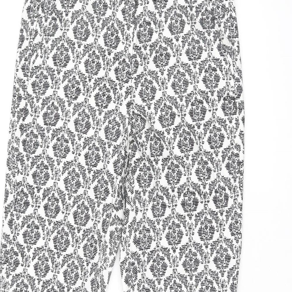 Warehouse Womens Black Geometric Cotton Trousers Size 6 L26.5 in Regular Zip