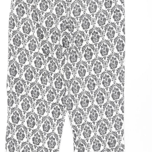 Warehouse Womens Black Geometric Cotton Trousers Size 6 L26.5 in Regular Zip