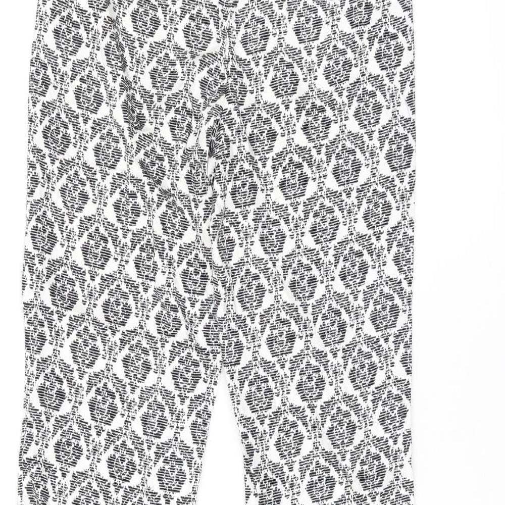Warehouse Womens Black Geometric Cotton Trousers Size 6 L26.5 in Regular Zip