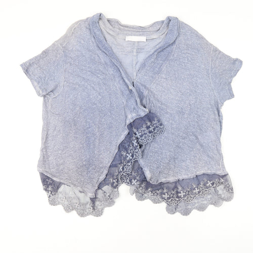 FREC Sabatier Womens Blue Linen Basic Blouse Size 12 V-Neck - Mesh Detail