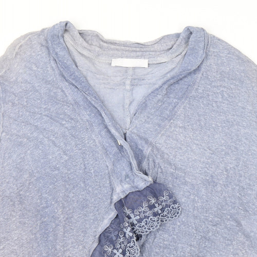 FREC Sabatier Womens Blue Linen Basic Blouse Size 12 V-Neck - Mesh Detail