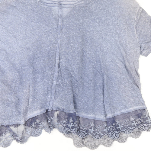 FREC Sabatier Womens Blue Linen Basic Blouse Size 12 V-Neck - Mesh Detail