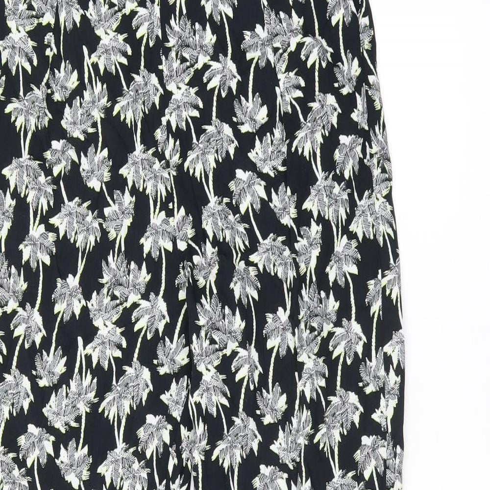 Marks and Spencer Womens Black Geometric Viscose Trousers Size 8 L29 in Regular Drawstring - Palm Tree Print