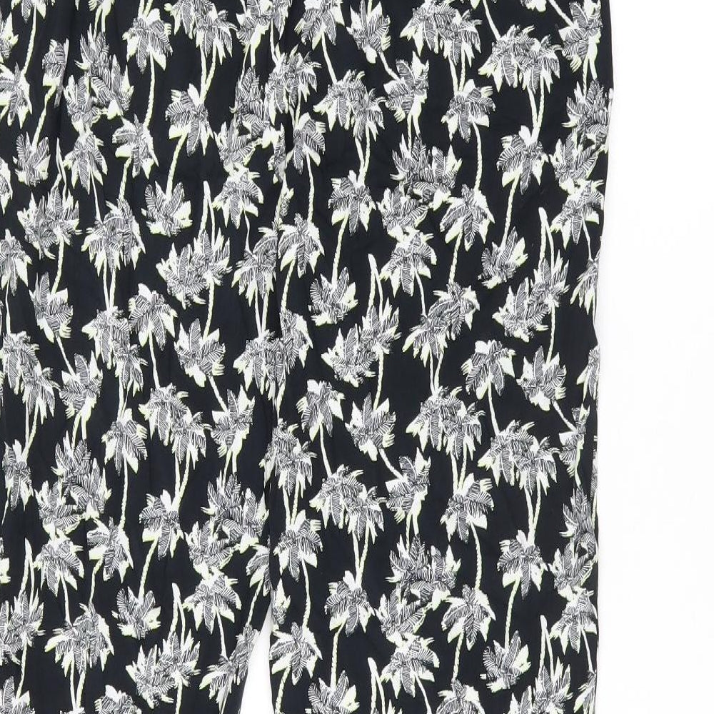 Marks and Spencer Womens Black Geometric Viscose Trousers Size 8 L29 in Regular Drawstring - Palm Tree Print
