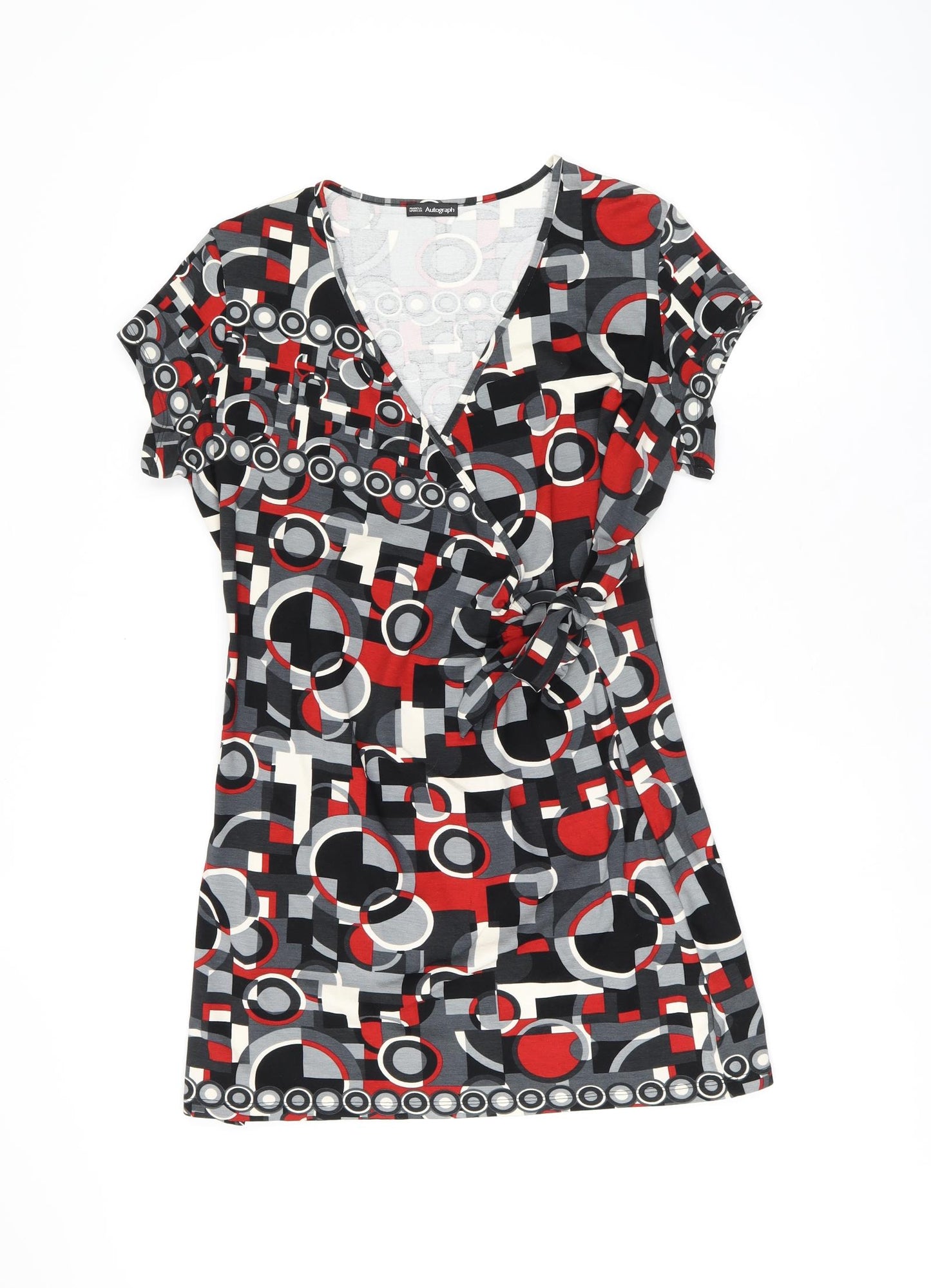 Marks and Spencer Womens Multicoloured Geometric Viscose Wrap Blouse Size 16 V-Neck