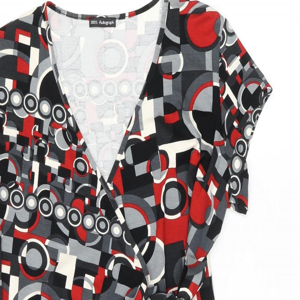 Marks and Spencer Womens Multicoloured Geometric Viscose Wrap Blouse Size 16 V-Neck