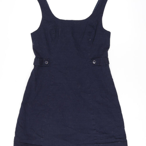 Oasis Womens Blue Cotton Shift Size 14 Scoop Neck Zip