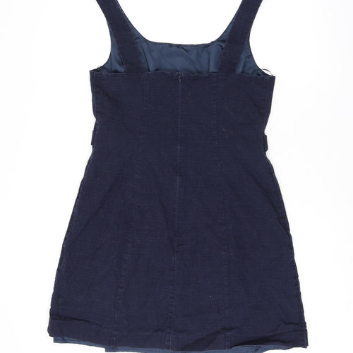Oasis Womens Blue Cotton Shift Size 14 Scoop Neck Zip