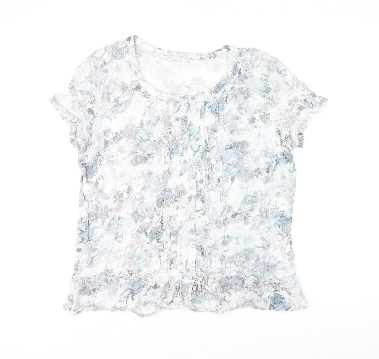 Armand Thiery Womens Blue Floral Viscose Basic T-Shirt Size 6 Scoop Neck