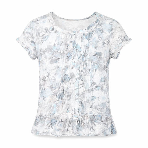 Armand Thiery Womens Blue Floral Viscose Basic T-Shirt Size 6 Scoop Neck