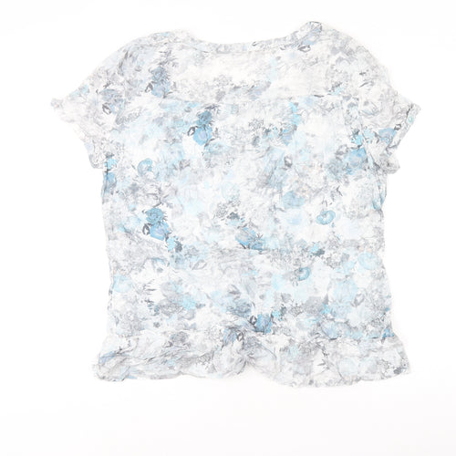 Armand Thiery Womens Blue Floral Viscose Basic T-Shirt Size 6 Scoop Neck