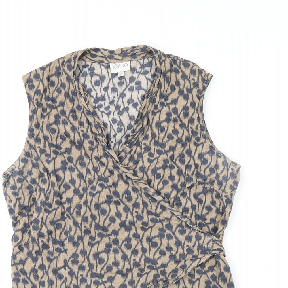 Kaliko Womens Brown Geometric Cotton Wrap Tank Size 16 V-Neck
