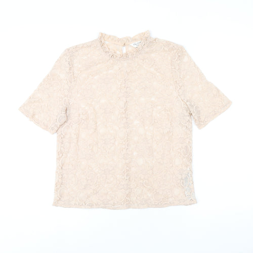 Miss Selfridge Womens Pink Floral Nylon Basic T-Shirt Size 10 Round Neck