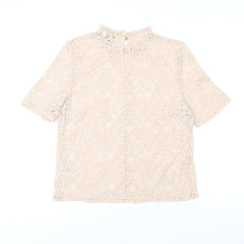 Miss Selfridge Womens Pink Floral Nylon Basic T-Shirt Size 10 Round Neck