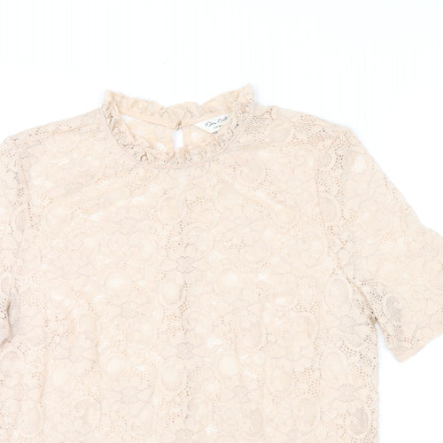 Miss Selfridge Womens Pink Floral Nylon Basic T-Shirt Size 10 Round Neck