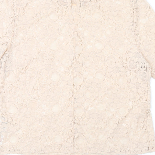 Miss Selfridge Womens Pink Floral Nylon Basic T-Shirt Size 10 Round Neck