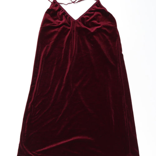 Topshop Womens Red Polyester Mini Size 10 V-Neck Pullover